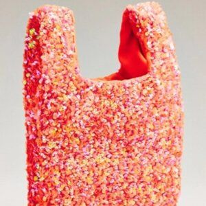 NWT Anthropologie Paillette Sequin handle tote bag purse orange sequin